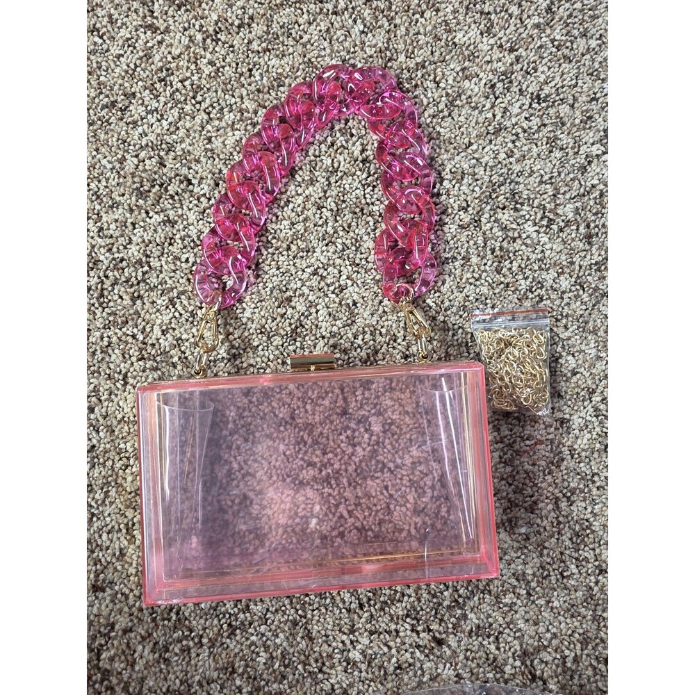 Pink Box Top Handle Bag Gold Hardware Detachable Strap Chain Accent Women - Picture 4 of 4